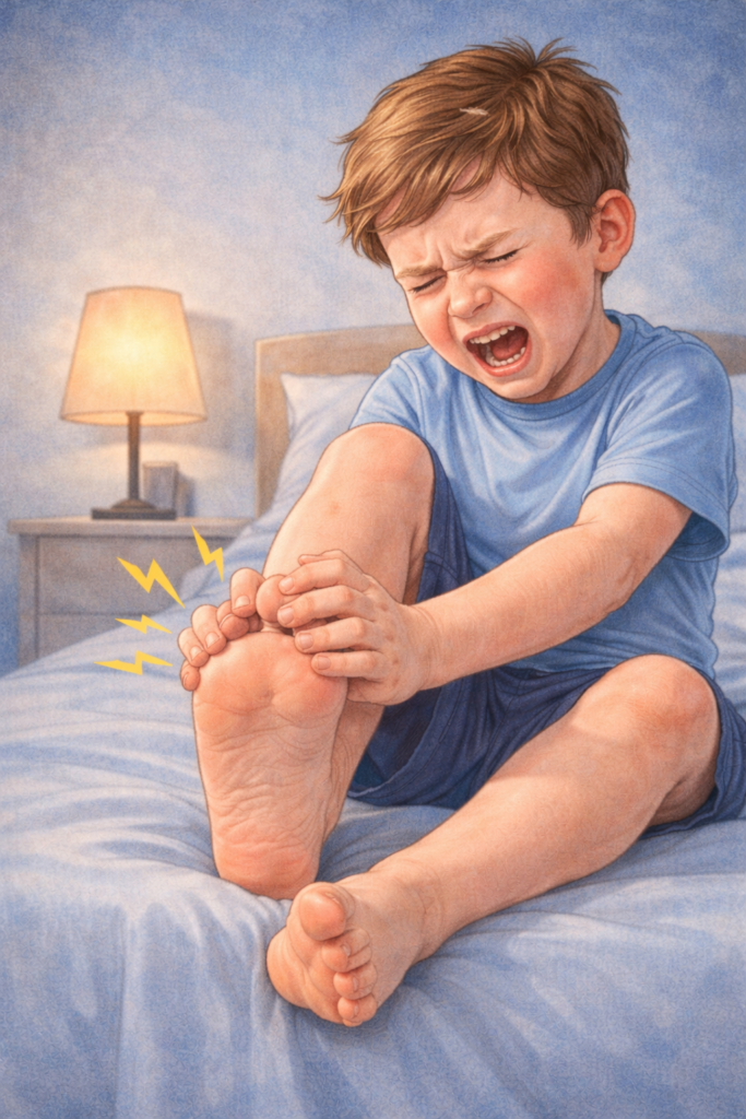 ילד עם יבלת בכף הרגל